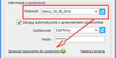 W sekcji Informacje o podmiocie z listy rozwijanej wybieramy podmiot, z którym będziemy chcieli pracować.