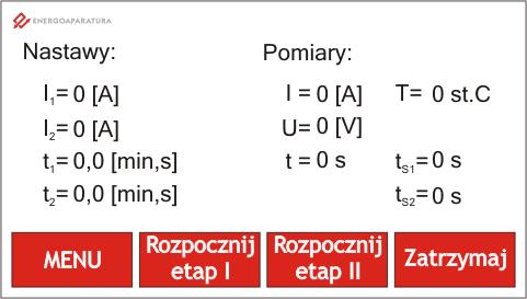 3. URUCHOMIENIE Przekraczanie wartości prądu 1250A może doprowadzić do uszkodzenia wymuszalnika. Tuż po podaniu zasilania, na wyświetlaczu pokazany zostanie ekran powitalny(rys. 2.).