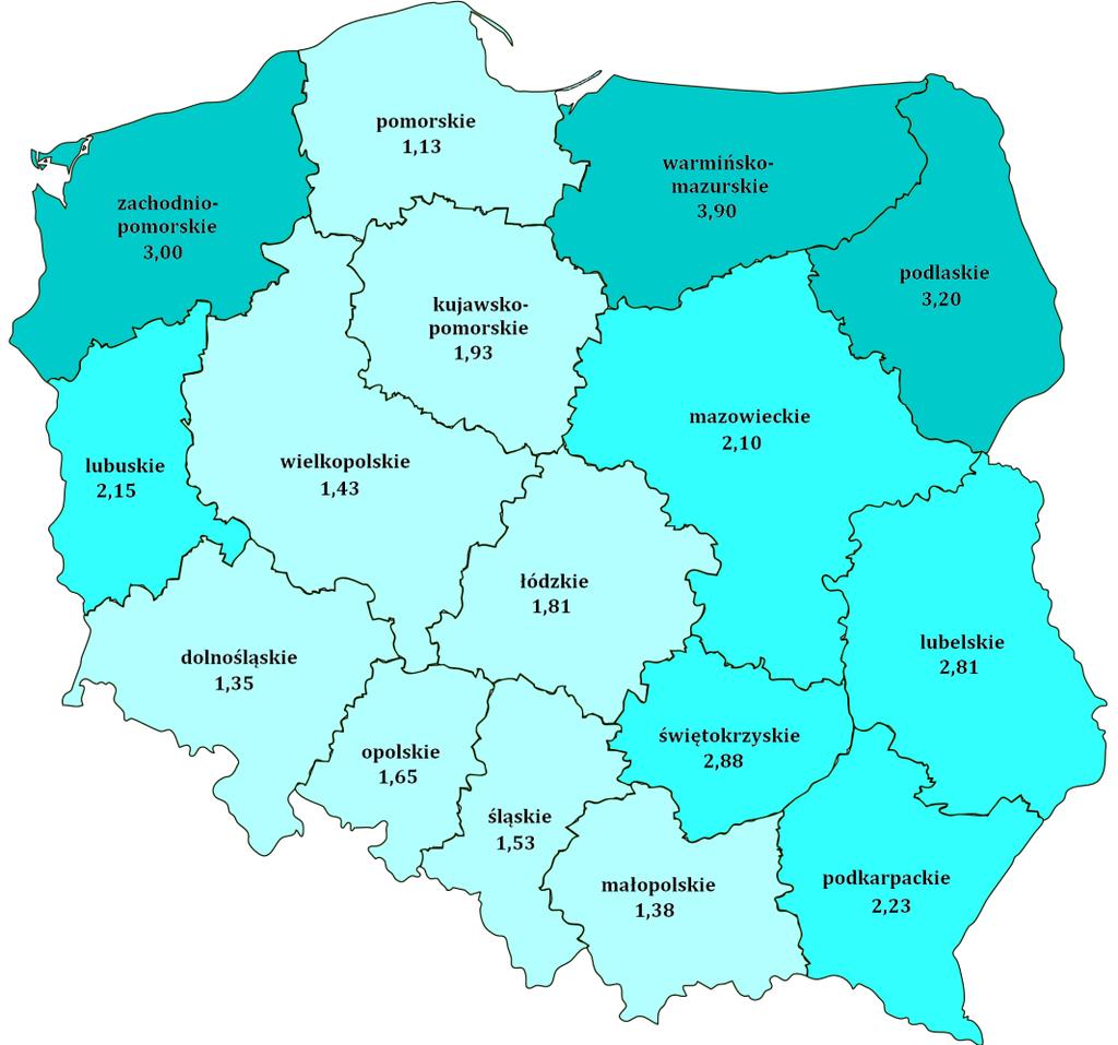 Największy wzrost liczby wypełnionych formularzy w 2017 roku w odniesieniu do analogicznego okresu roku 2016 odnotowano w województwie zachodniopomorskim (o 947 formularzy), lubelskim (o 870) oraz