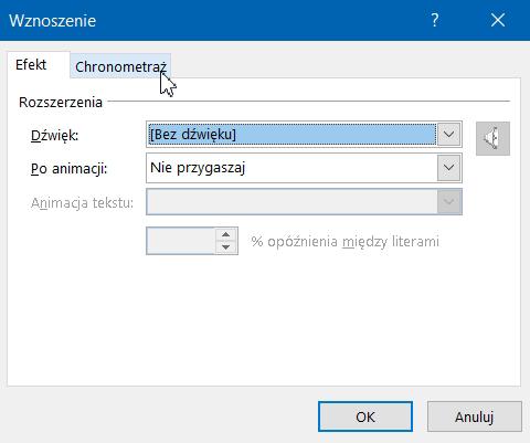 animacja rozpocznie się w chwili otwierania slajdu. W tym przypadku poprzednia akcja to otwieranie slajdu.