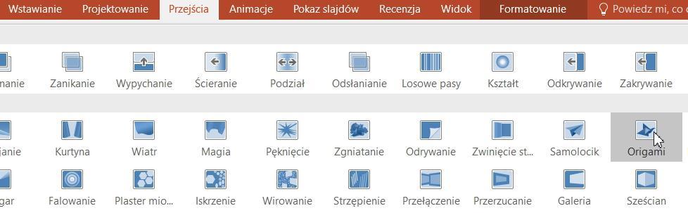 Przejścia do kolejnych slajdów Sposób przechodzenia między slajdami określisz na wstążce, na karcie Przejścia w grupie Przejście do tego slajdu.