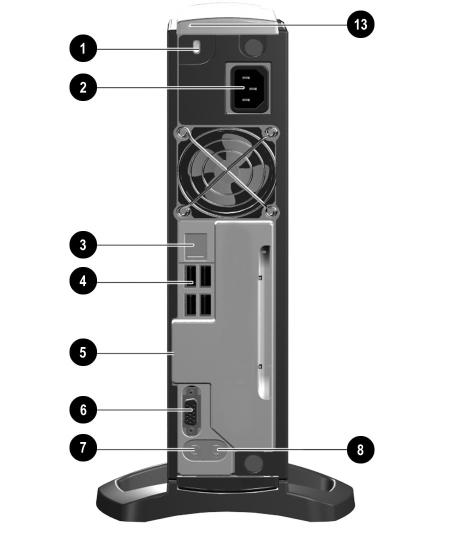 Szybka instalacja Krok 2: Rozpoznawanie elementów z tyły komputera Komputer osobisty Evo D500 Ultra-Slim Desktop Komputer osobisty Evo D500 Ultra-Slim Desktop z zainstalowanym modułem portów