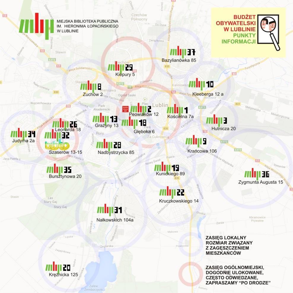 Wybrane filie MBP Lublin punkty informacji o BO wybrano 20 filii pokrywających zasięgiem całość miasta w dzielnicach o małym