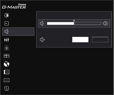 Regulacje audio Audio Settings G-MASTER GB2760HSU Regulacje audio Opcje Wycisz Element regulacji Problem / Opcja Przyciski, które należy naciskać Głośność Volume Direct Zbyt cicho Zbyt głośno Wycisz