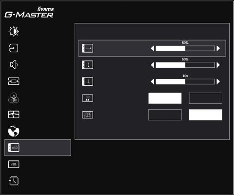 GB2760HSU Pozycja pozioma Regulacje audio Pozycja pionowa Wygaszenie OSD Logo startowe FreeSync Ustawienia Informacje Element regulacji Problem / Opcja Przyciski, które należy naciskać Pozycja