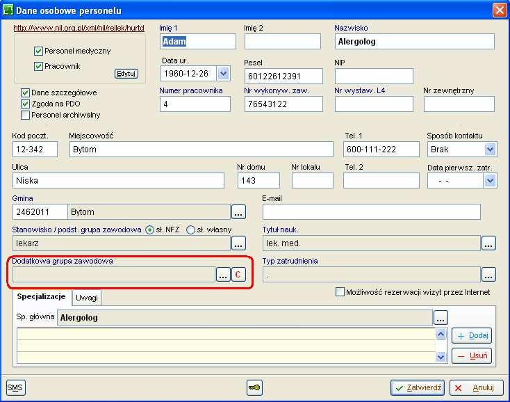 28. Na formatce Dane osobowe personelu została dodana możliwość wprowadzenia dodatkowej grupy zawodowej, oprócz stanowiska. 29.