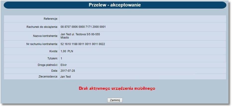 - W systemie bankowości elektronicznej na ekranie dyspozycji prezentowany jest komunikat o przekroczonym czasie