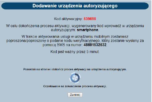 dokończenie dodawania urządzenia autoryzującego - jako potwierdzenie poprawnego dodania nowego urządzenia autoryzującego, bankowość korporacyjna wyświetli potwierdzenie dodania urządzenia oraz