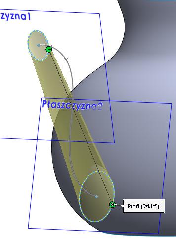 Powierzchnia wyciągnięta po profilach Korzystając ze Splajnu i okręgów wykonajmy powierzchnię, korzystając z narzędzia Powierzchnia wyciągnięta po profilach z zakładki Powierzchnie.