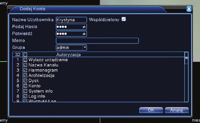 Okres - Czas, w którym będzie aktywny wybrany tryb nagrywania. Typ zapisu: Normal. - tryb nagrywania ciągłego. Ruch - Wyzwalanie przez Detekcję ruchu, Zamaskowanie kamery lub Utrata sygnału video.