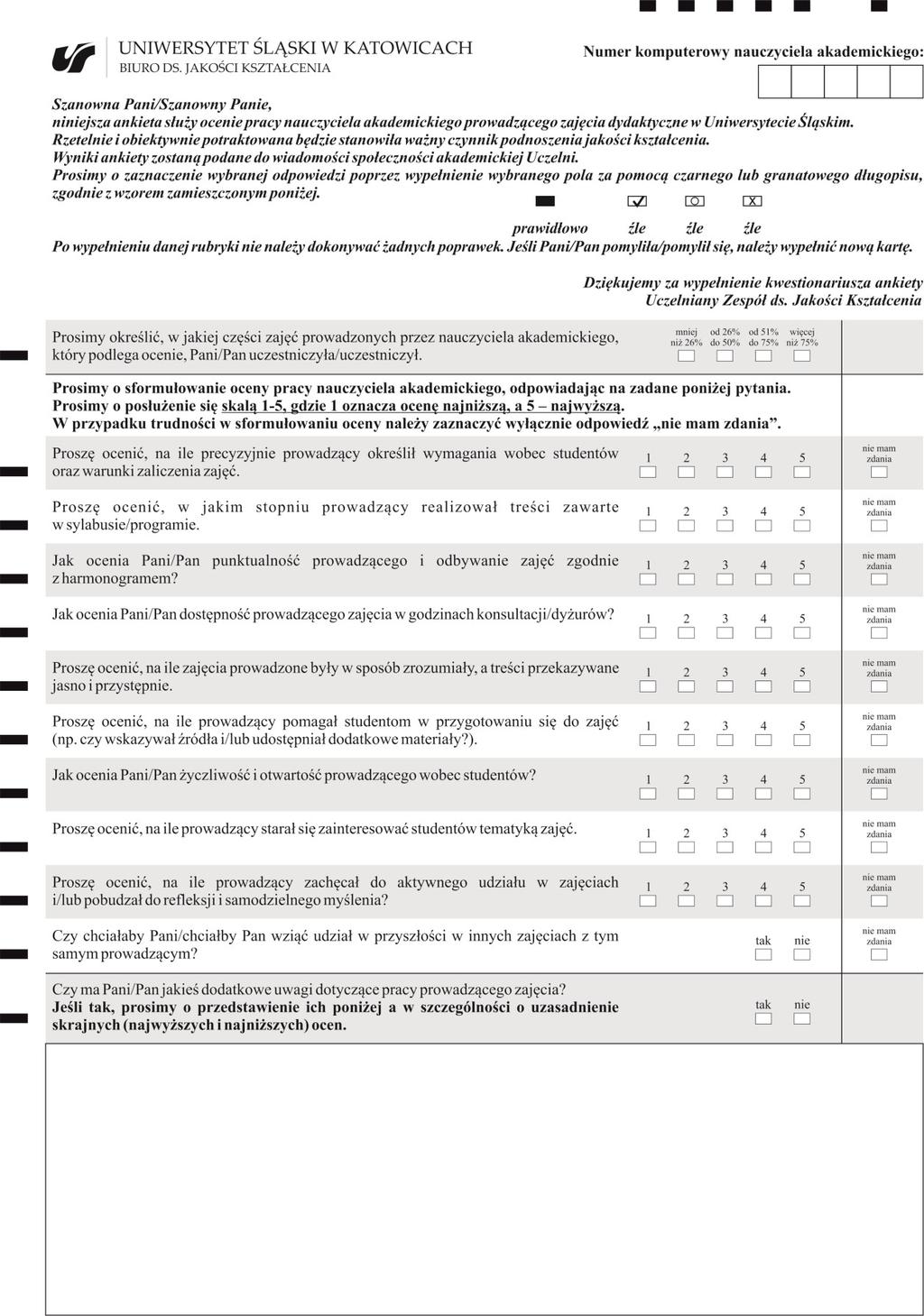 Załącznik nr 1 do zarządzenia nr 85 Rektora