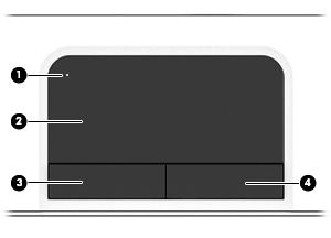 Część górna Płytka dotykowa TouchPad Element (1) Przycisk i wskaźnik włączania/wyłączania płytki dotykowej TouchPad Opis Służy do włączania lub wyłączania płytki dotykowej TouchPad.