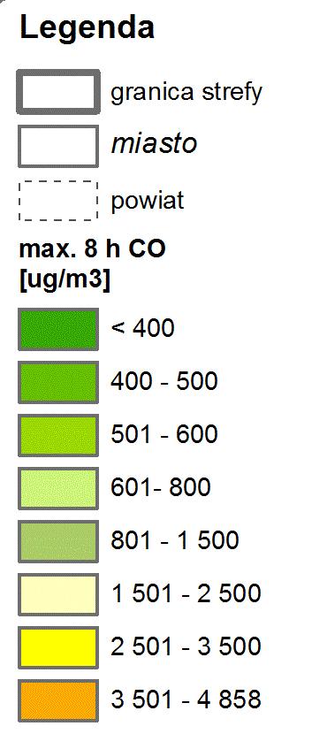 Obliczone maksymalne 8-godzinne kroczące stężenia tlenku węgla na stacji pomiarowej w Nisku nie przekraczały dopuszczalnej normy w żadnej dobie pomiarowej.