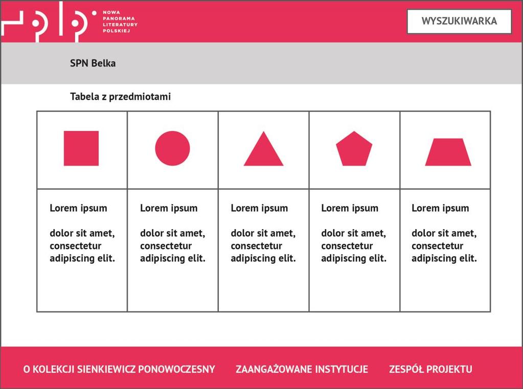 4) Tabele z przedmiotami Narracja oparta na tabelach, w których znajdować się będą przedmioty symbolizujące jakieś zagadnienia lub kwestie.