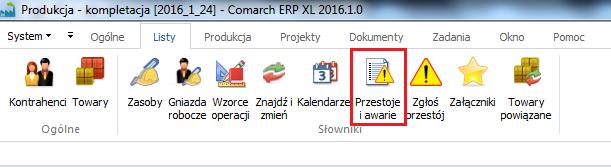 Na liście przestojów i awarii prezentowane są informacje na temat czasu trwania poszczególnych przestojów, zasobów, których dotyczą przestoje, przyczyn i typów przestojów.