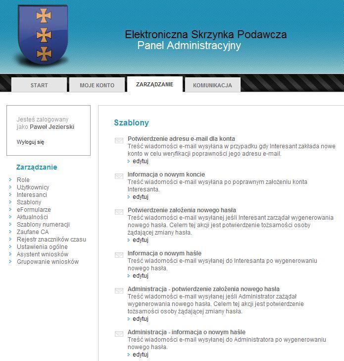 1.3.5 eformularze W module eformularze Administratorzy oraz użytkownicy posiadający odpowiednie uprawnienia, mogą zarządzać szablonami elektronicznych wniosków (eformularzy).