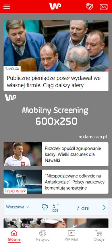 2.2.2. Screening mobilny na pozostałych serwisach Odpowiednikiem Screeningu na serwisach mobilnych, innych niż SG WP, jest banner o wymiarach 600x400.