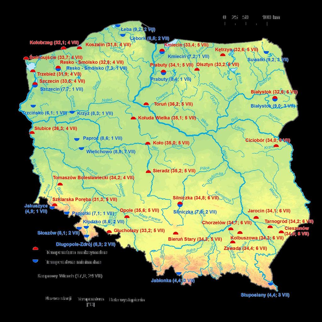 2. Temperatury ekstremalne w regionach