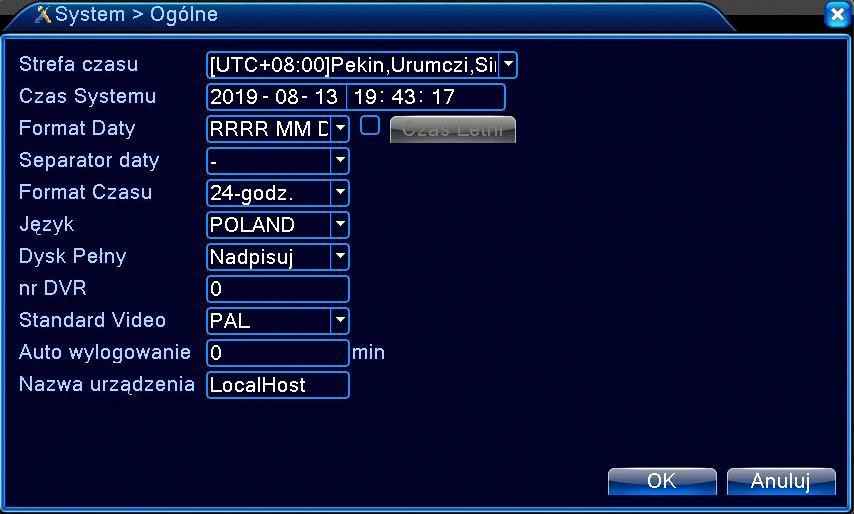 2.3.1 Ogólne RYS 36: OGÓLNE Czas systemu - Ustaw aktualną datę i czas. Czas systemu jest bardzo ważny. Nie zmieniaj czasu przypadkowo, chyba że istnieje taka konieczność!