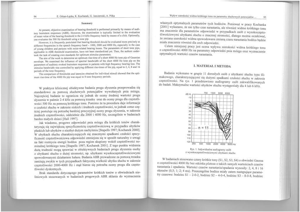 94 E. Orkan-Łęcka, K. Kochanek, G. Janczewski, A. Piłka Summary At present, objective examination or hearing threshold is performed primarily by means of auditory brainstem responses (ASR).