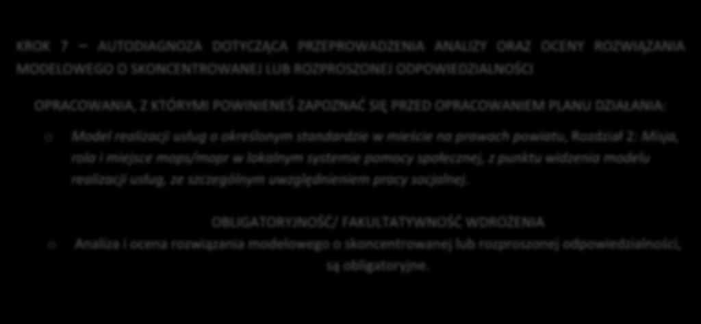 KROK 6 AUTODIAGNOZA DOTYCZĄCA MOŻLIWOŚCI PRZEPROWADZENIA WARSZTATÓW NA TEMAT CELE JEDNOSTEK POMOCY SPOŁECZNEJ W KONTEKŚCIE STOSOWANYCH ZASAD I PREZENTOWANYCH WARTOŚCI JAKO REFLEKSJA NAD SENSEM