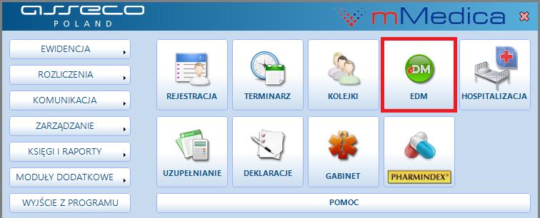 Elektroniczna Dokumentacja Medyczna Rozdział 6 Elektroniczna Dokumentacja Medyczna W głównym oknie programu mmedica znajduje się przycisk EDM, który uruchamia okno obsługi Elektronicznej Dokumentacji