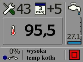 Kocioł przechodzi w tryb STOP, automatycznie załączają się pompy CO i CWU. AWARIA CZUJIKA TEMP. CWU. należy wymienić czujnik temperatury CWU.