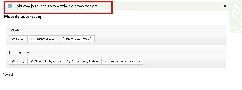 Rysunek 65: Aktywacja tokena zakończona powodzeniem.