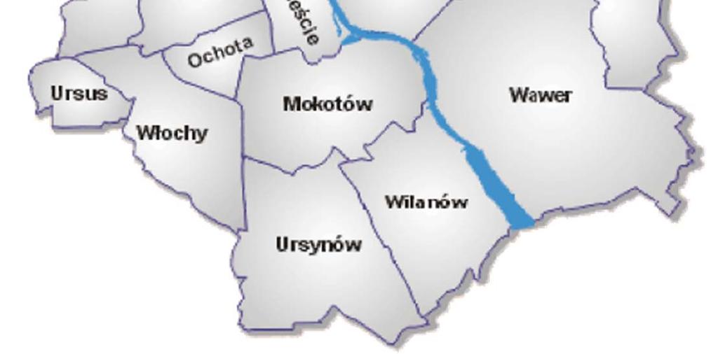 Największa dzielnica pod względem obszaru Wawer 79,7 km² (15,4% powierzchni Warszawy), a najmniejsza Żoliborz 8,5 km² (1,6%).