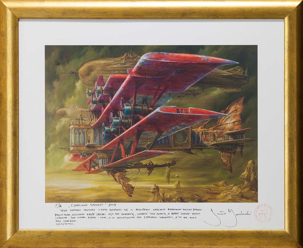 39 37. Jarosław Jaśnikowski Czerwony samolot, 2009 serigrafia, papier, e.a., 33,9 x 45,9 cm (w świetle oprawy), 54 x 65,5 cm (oprawa), sygn.