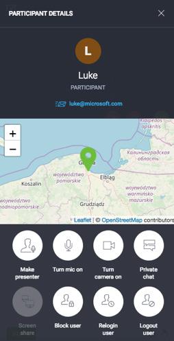 Zarządzaj listą uczestników Kliknij dowolne imię uczestnika na Liście uczestników, aby wyświetlić więcej szczegółów, w tym lokalizację lub adres