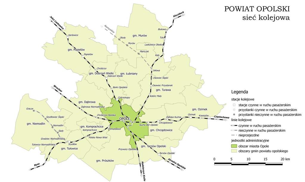 Dziennik Urzędowy Województwa Opolskiego 21 Poz. 1159 Rys. 4.2.1. Schemat linii kolejowych przebiegających przez obszar powiatu opolskiego. Źródło: opracowanie własne.