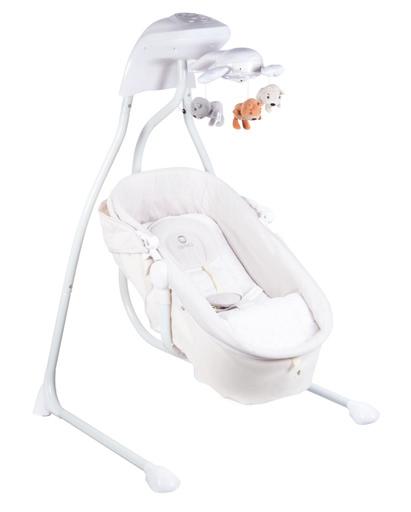 Henny baby swing with bassinet bujaczek z gondolą As in the parents arms Dimensions: 102 x 72 x 114 cm Seat belts: 5-point Backrest