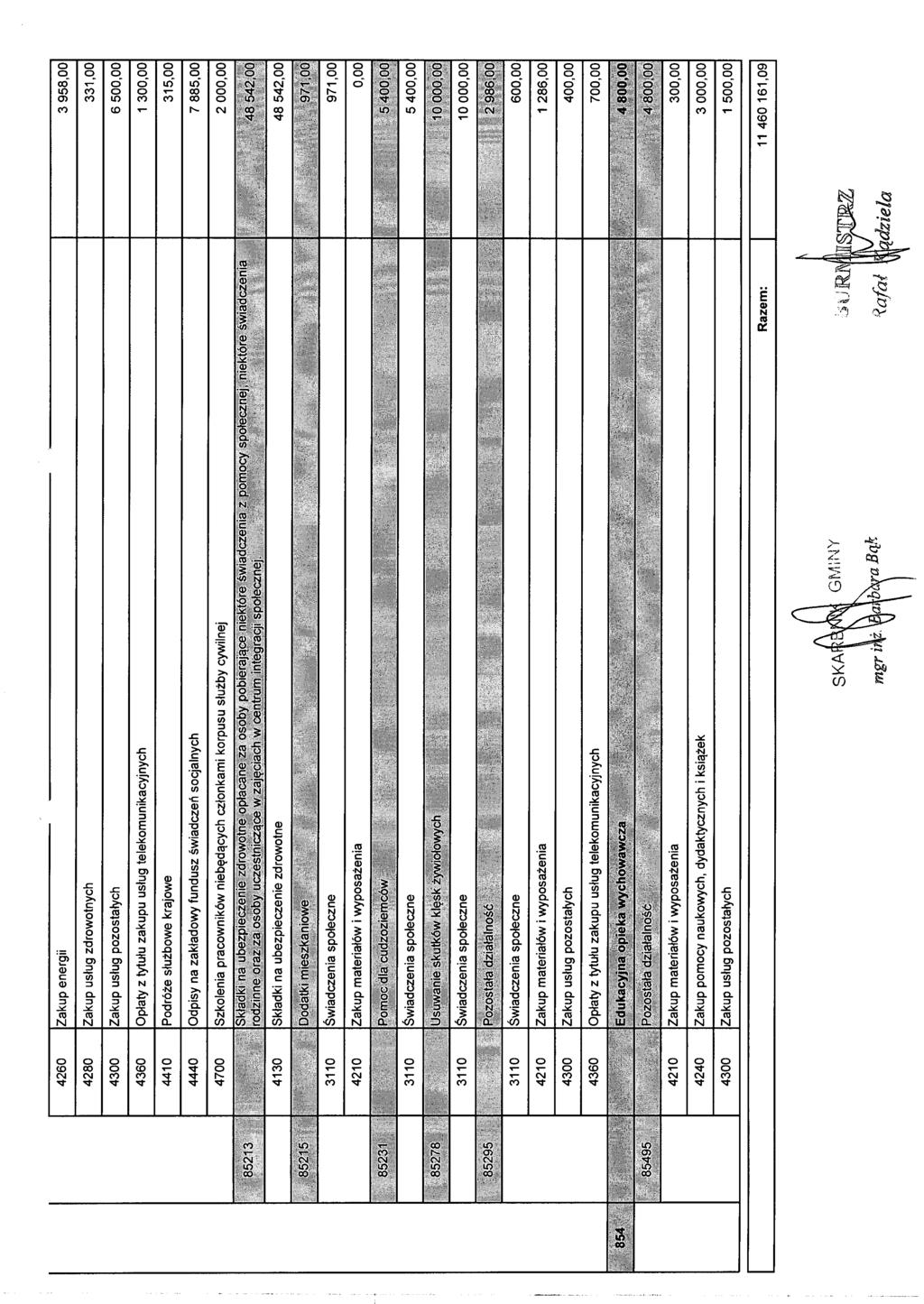 4260 Zakup energii 3 958,00 4280 Zakup usług zdrowotnych 331,00 4300 Zakup usług pozostałych 6 500,00 4360 Opłaty z tytułu zakupu usług telekomunikacyjnych 1 300,00 4410 Podróże służbowe krajowe