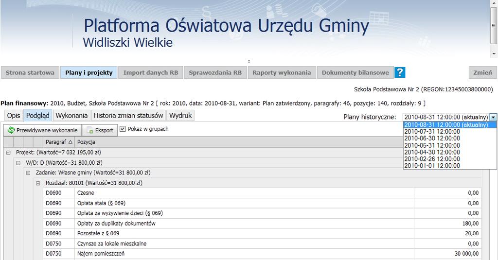 26 Materiały dla uczestnika instruktażu Ćwiczenie 7. Drukowanie projektu planu finansowego 1. Kliknij odnośnik Moduł dla szkół. 2.