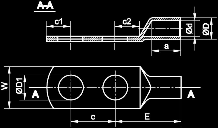 Końcówki oczkowe rurowe/ Tubular ring terminals/ Трубчатые очковые наконечники Końcówki rurowe z dwoma otworami pod śruby/ Tubular terminals for 2