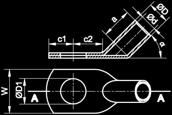 łączące/ Butt connectors/ Соединительные наконечники Wymiary /Dimensins / Размеры [mm] C... ød1... C1... W... C2... E... a... α... ød... L... ød1... L1.