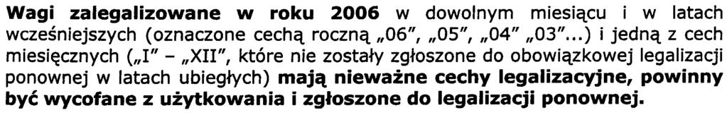 UWAGA! Wagi zalegalizowane w roku 2006 w dowolnym miesi¹cu i w latach wczeœniejszych (oznaczone cech¹ roczn¹,,06", "OS",,,04",,03".