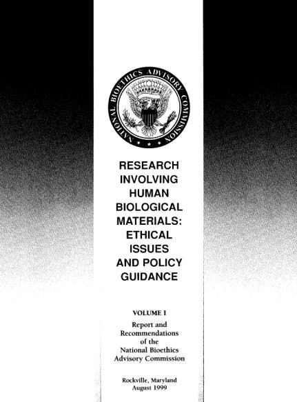 USA - Research Involving Human Biological materials: ethical issues and policy