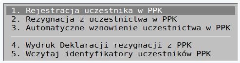 Rejestracja lub rezygnacja z uczestnictwa w PPK Zarówno w tabeli pracowników zatrudnionych na umowę o pracę jak i zatrudnionych na umowę zlecenie po naciśnięciu klawisza F10 można dokonać dla