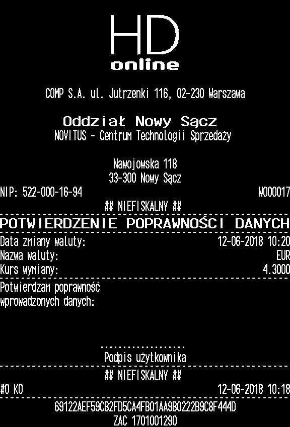 Rys. 1 Potwierdzenie poprawności danych Jeśli nowy kurs jest poprawny, naciśnij klawisz. 5.