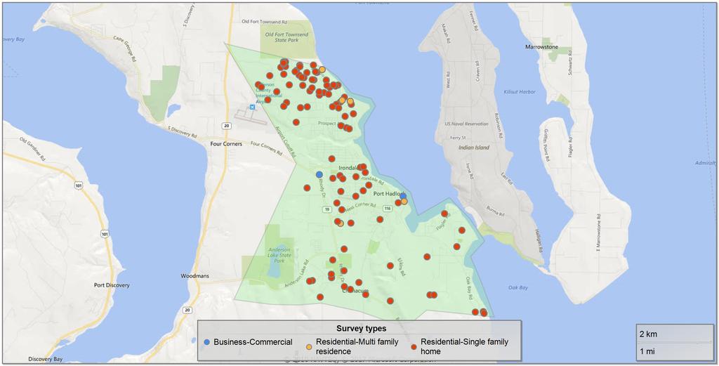 Survey responses on a map This is the map of the zone with the survey responses clearly plotted to show