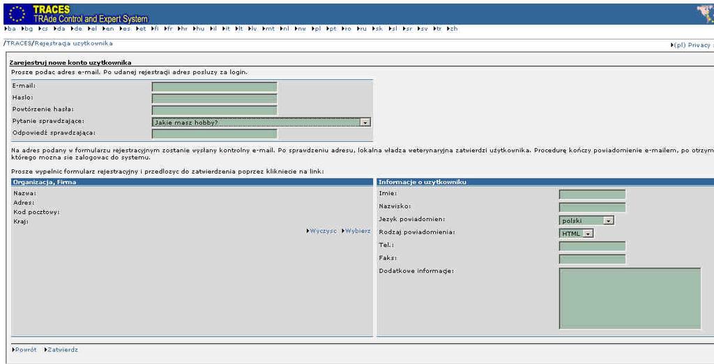 Następnie należy wypełnić formularz rejestracyjny.