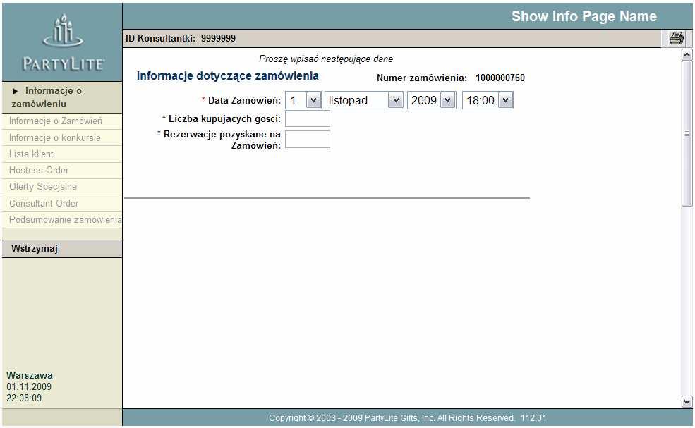 Informacjedot. zamówienia Wpiszdatęi godzinę Prezentacji (nie w Nowych zamówieniach) Uwaga: Daty Prezentacji nie będzie możnapóźniej zmienić.