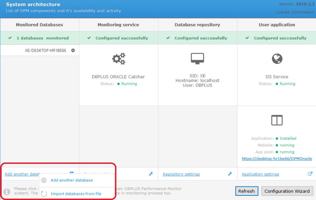 Podłączenie bazy do monitoringu W oknie głównym konfiguratora (Configuration Wizard) systemu klikamy na