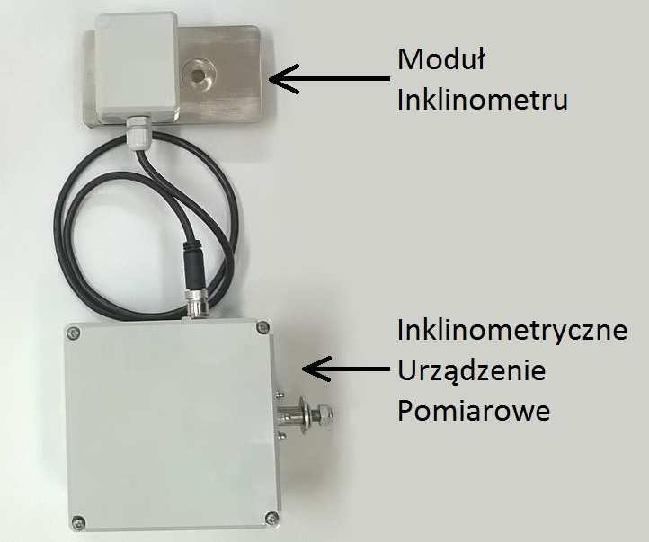 Measuring device with inclinometer Bazujące na inklinometrze urządzenie pomiarowe składa się z Modułu Inklinometru zawierającego czujnik pomiarowy oraz układu sterującego zapewniającego współpracę i