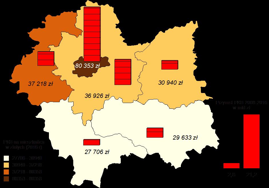 Produkt Krajowy Brutto PKB na mieszkańca w 2016 r.