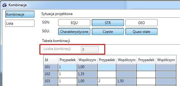 Wybór szablonu jest dostępny w oknie dialogowym Ustawienia rysunku za pomocą listy "Styl rysunku": Ilosć wygenerowanych kombinacji obciążeń Główne cechy i korzyści: