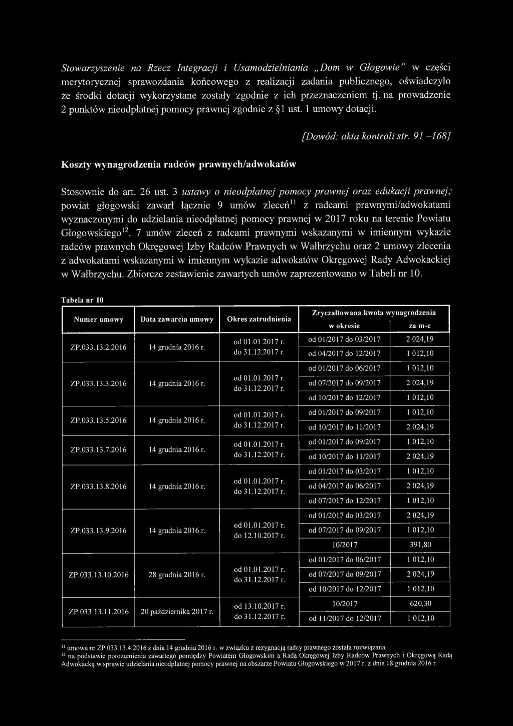 91-168] Koszty wynagrodzenia radców prawnych/adwokatów Stosownie do art. 26 ust.