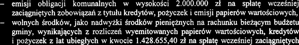 428.655,40 zl z nastqpujqcych tytul6w: - na splat~ wczeiniej zaciqgniqtych zobowim z t$du kredyt6w w wysokoici 169.